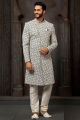 Grey Art Silk Sherwani for Men (NMK-6249)