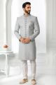 Grey Art Silk Sherwani for Men (NMK-6265)