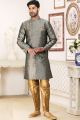 Grey Banarasi Jaquard Indo Western (NMK-6901)