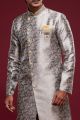 Grey Banarasi Jaquard Mens Indo Western (NMK-6989)