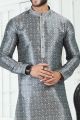 Grey Banarasi Silk Casual Kurta Pajama (NMK-6692)