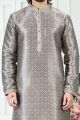 Grey Banarasi Silk Kurta for Men (NMK-6694)