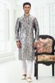 Grey Banarasi Silk Kurta Pajama for Men (NMK-6705)