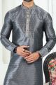 Grey Banarasi Silk Mens Kurta Pajama (NMK-6701)