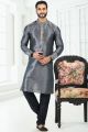 Grey Banarasi Silk Mens Kurta Pajama (NMK-6701)