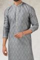 Grey, Black Art Silk Kurta Pajama (NMK-5855)