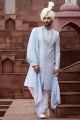 Grey Blue Art Silk Wedding Sherwani (NMK-7161)