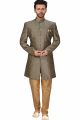 Grey Dupion Silk Mens Sherwani (NMK-4961)