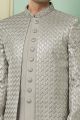 Grey Embroidered Mens Art Silk Indo Western (NMK-7652)