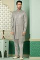 Grey Embroidered Mens Art Silk Indo Western (NMK-7652)