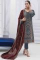 Grey Faux Georgette Embroidered Salwar Suit (NWS-6954)