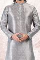 Grey Jaquard Banarasi Silk Casual Kurta (NMK-6726)