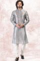 Grey Jaquard Banarasi Silk Casual Kurta (NMK-6726)