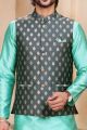 Grey Jaquard Banarasi Silk Mens Nehru Jacket (NMK-7468)