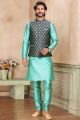 Grey Jaquard Banarasi Silk Mens Nehru Jacket (NMK-7468)