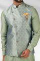 Grey Jaquard Banarasi Silk Nehru Jacket (NMK-5873)