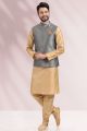 Grey Jaquard Banarasi Silk Nehru Jacket (NMK-6682)