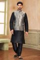 Grey Jaquard Banarasi Silk Nehru Jacket (NMK-7465)