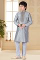 Grey Jaquard Kids Kurta Pajama (NKK-660)