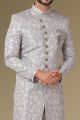 Grey Jaquard Silk Brocade Mens Indo Western (NMK-5363)