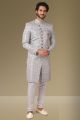 Grey Jaquard Silk Brocade Mens Indo Western (NMK-5363)