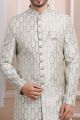 Grey Jaquard Silk Mens Indo Western (NMK-6176)