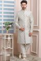 Grey Jaquard Silk Mens Indo Western (NMK-6176)