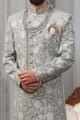 Grey Lucknowi Embroidered Mens Sherwani (NMK-5560)