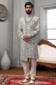 Grey Lucknowi Embroidered Mens Sherwani (NMK-5560)