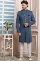 Grey Mens Jaquard Silk Indo Western (NMK-6190)