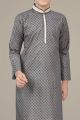 Grey Printed Cotton Silk Boys Kurta Pajama (NKK-690)