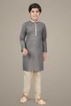 Grey Printed Cotton Silk Boys Kurta Pajama (NKK-690)