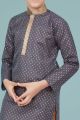 Grey Printed Cotton Silk Casual Boys Kurta (NKK-695)