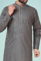 Grey Printed Cotton Silk Kurtas for Men (NMK-4835)