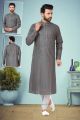 Grey Printed Cotton Silk Kurtas for Men (NMK-4835)