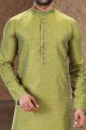 Jaquard Art Silk Green Mens Kurta Pajama (NMK-6624)