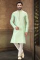 Jaquard Art Silk Pista Green Kurta Pajama for Men (NMK-6618)