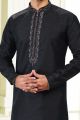 Jaquard Banarasi Silk Black Mens Kurta Pajama (NMK-6614)