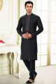 Jaquard Banarasi Silk Black Mens Kurta Pajama (NMK-6614)