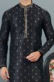 Jaquard Banarasi Silk Black Mens Kurta Pajama (NMK-6644)