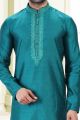 Jaquard Banarasi Silk Blue Kurta Pajama for Men (NMK-6609)