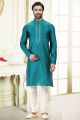 Jaquard Banarasi Silk Blue Kurta Pajama for Men (NMK-6609)