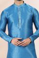 Jaquard Banarasi Silk Blue Kurtas for Men (NMK-6639)