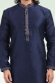 Jaquard Banarasi Silk Blue Mens Kurta Pajama (NMK-6447)