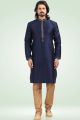 Jaquard Banarasi Silk Blue Mens Kurta Pajama (NMK-6447)