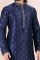 Jaquard Banarasi Silk Blue Mens Kurta Pajama (NMK-6643)