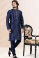 Jaquard Banarasi Silk Blue Mens Kurta Pajama (NMK-6643)