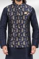 Jaquard Banarasi Silk Blue Nehru Jacket (NMK-6489)