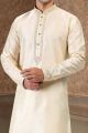 Jaquard Banarasi Silk Cream Kurtas for Men (NMK-6615)