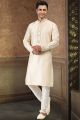 Jaquard Banarasi Silk Cream Kurtas for Men (NMK-6615)